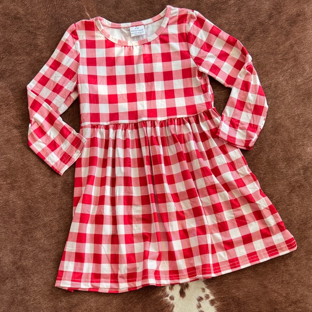 Girls Red and White Checkered Dress